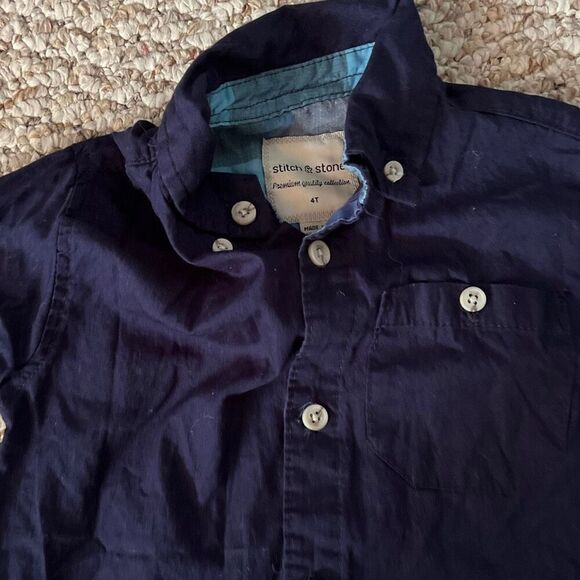Stitch & Stone Size 4T navy blue button down boys shirt - Picture 5 of 5